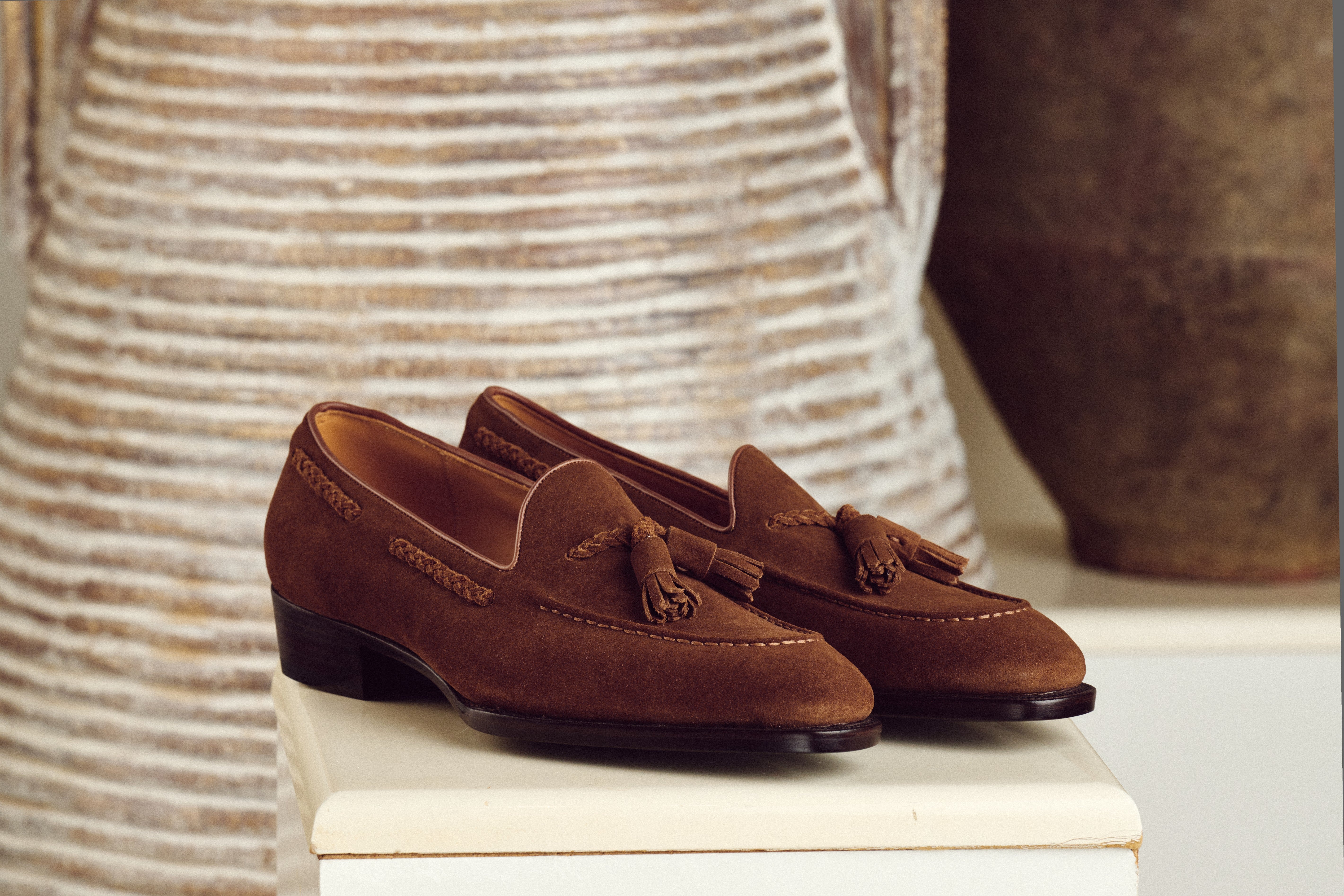 MADDOX & CO Elegant Tan Tassel Loafers for Men Denzel Light Caramel Suede Tassel Loafers main image 3